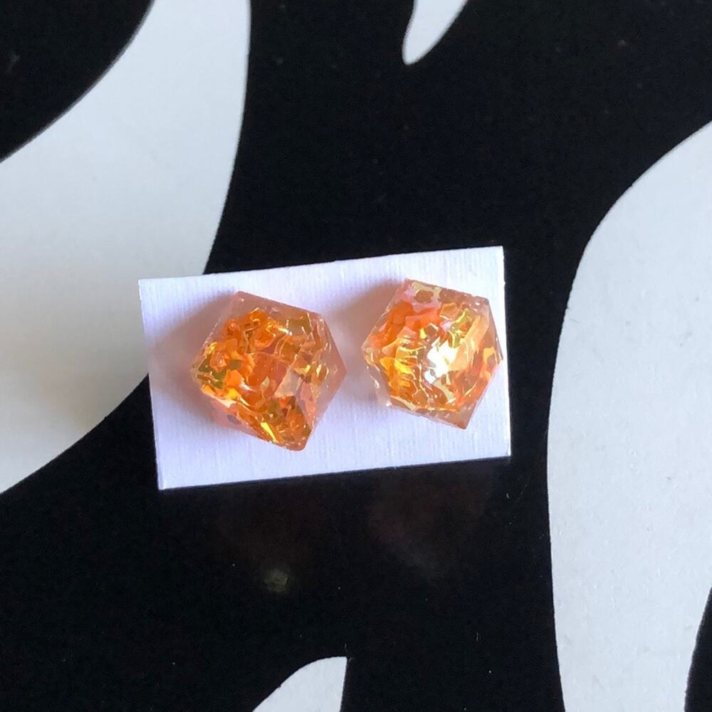 4 for $20 Orange Glitter Cube Stud Earrings